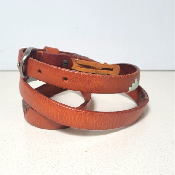 ❤️ 3 for $35 Brown Leather belt with embroidery small - Picture 2 of 4